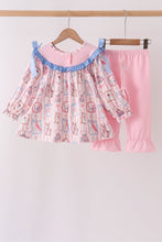 Pink Character Bow Embroidery Ruffle Pants Set - ARIA KIDS