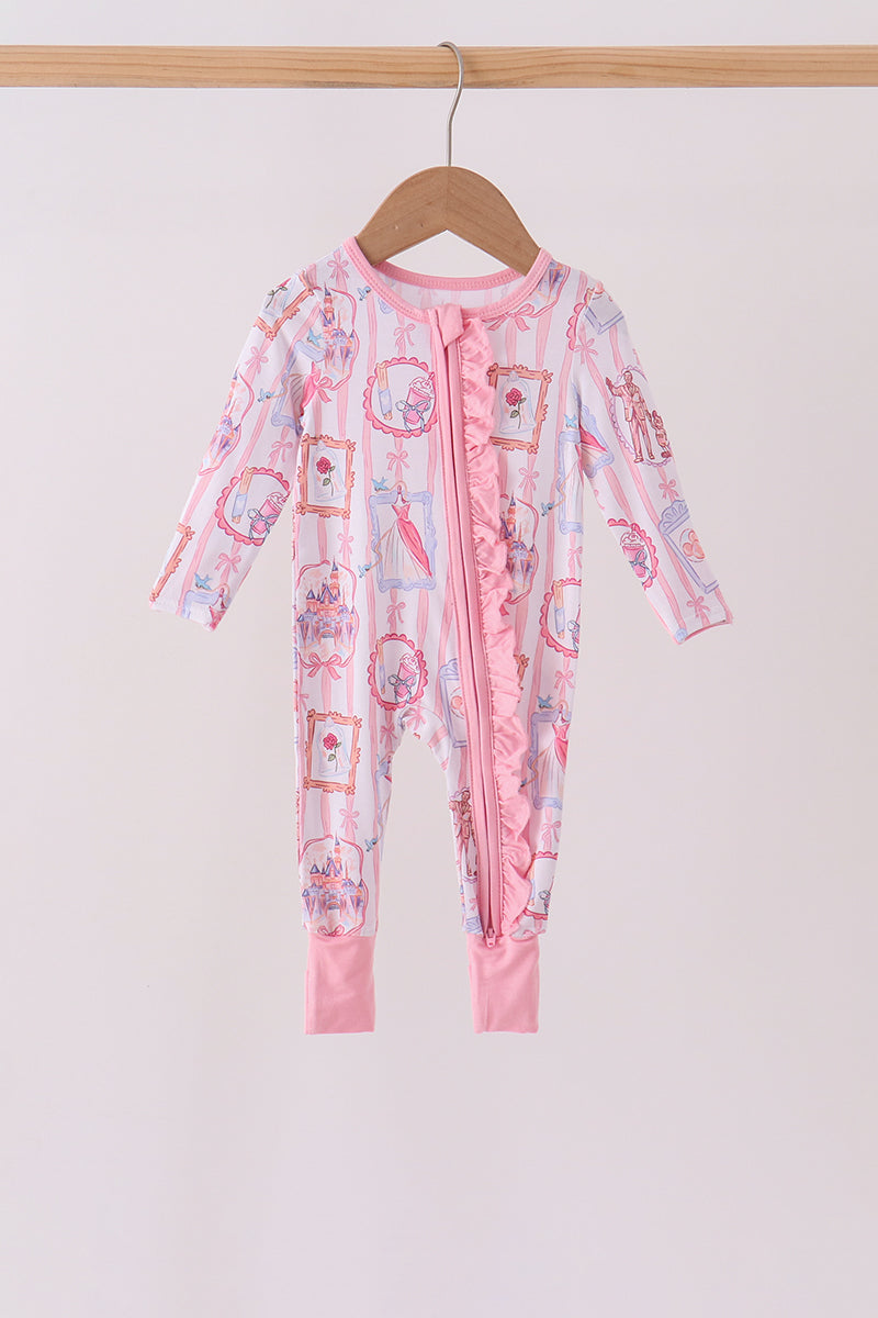 Pink Character Ruffle Bamboo Romper - ARIA KIDS