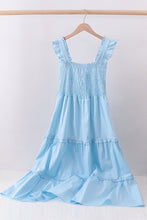 Blue smocked ruffle tiered dress - ARIA KIDS