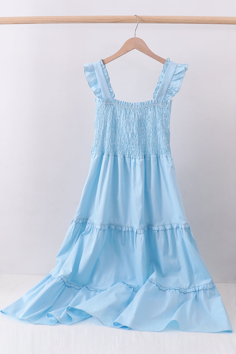 Blue smocked ruffle tiered dress - ARIA KIDS