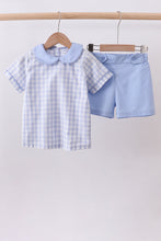 Blue plaid peter pan collar shorts set - ARIA KIDS