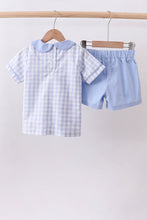 Blue plaid peter pan collar shorts set - ARIA KIDS