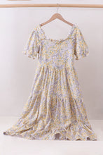 Floral print puff sleeve tiered dress