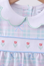 Blue plaid bow floral pants set