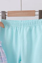 Blue plaid bow floral pants set