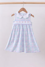 Blue plaid bow floral dress