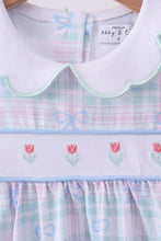 Blue plaid bow floral dress