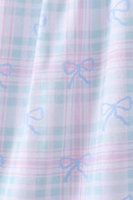 Blue plaid bow floral dress