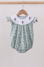 Sage cross embroidery floral ruffle bubble
