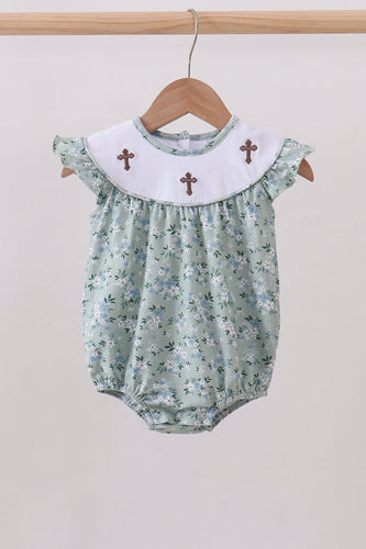 Sage cross embroidery floral ruffle bubble