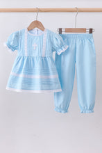 Blue cross embroidery lace pants set - ARIA KIDS
