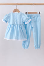 Blue cross embroidery lace pants set - ARIA KIDS
