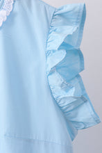 Blue cross embroidery ruffle tiered dress - ARIA KIDS