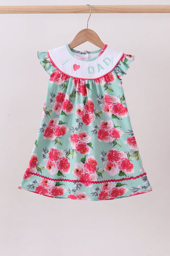 Pink floral I love Dad embroidery dress