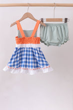 Sage strawberry embroidery ruffle gingham bloomer set - ARIA KIDS