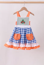 Sage strawberry embroidery ruffle gingham dress - ARIA KIDS