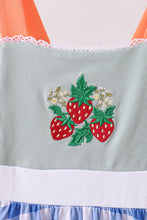 Sage strawberry embroidery ruffle gingham dress - ARIA KIDS