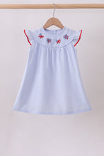 Blue stripe bow fireworks embroidery ruffle dress - ARIA KIDS