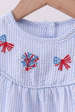 Blue stripe bow fireworks embroidery ruffle dress - ARIA KIDS