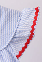 Blue stripe bow fireworks embroidery ruffle dress - ARIA KIDS