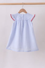 Blue stripe bow fireworks embroidery ruffle dress - ARIA KIDS