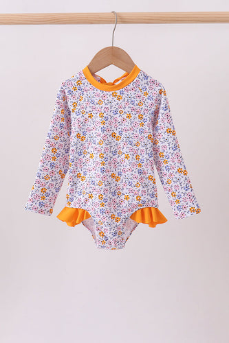 Mustard floral print ruffle rashguard - ARIA KIDS