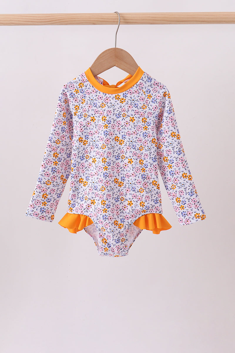 Mustard floral print ruffle rashguard - ARIA KIDS