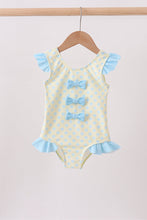Yellow shell print bow ruffle swimsuit - ARIA KIDS
