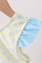 Yellow shell print bow ruffle swimsuit - ARIA KIDS