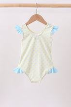 Yellow shell print bow ruffle swimsuit - ARIA KIDS
