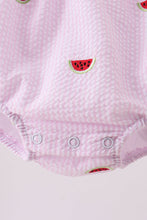 Pink stripe watermelon embroidery seersucker ruffle bubble - ARIA KIDS
