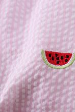 Pink stripe watermelon embroidery seersucker ruffle bubble - ARIA KIDS