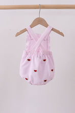 Pink stripe watermelon embroidery seersucker ruffle bubble - ARIA KIDS