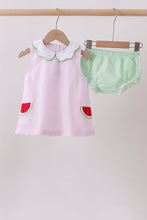 Pink stripe watermelon embroidery seersucker bloomer set - ARIA KIDS