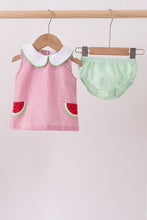 Red stripe watermelon embroidery seersucker bloomer set - ARIA KIDS