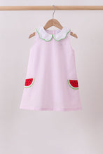 Pink stripe watermelon embroidery seersucker dress - ARIA KIDS