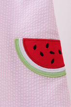 Pink stripe watermelon embroidery seersucker dress - ARIA KIDS