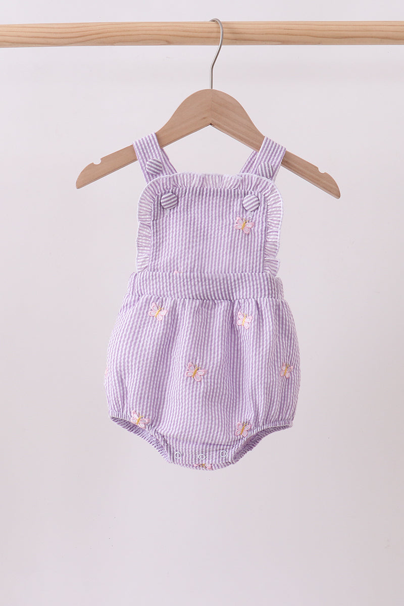 Purple seersucker butterfly embroidery ruffle bubble - ARIA KIDS