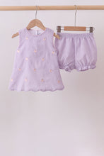 Purple seersucker butterfly embroidery shorts set - ARIA KIDS