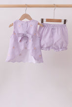 Purple seersucker butterfly embroidery shorts set - ARIA KIDS