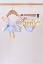 Colorblock crab embroidery ruffle 2pc swimsuit - ARIA KIDS