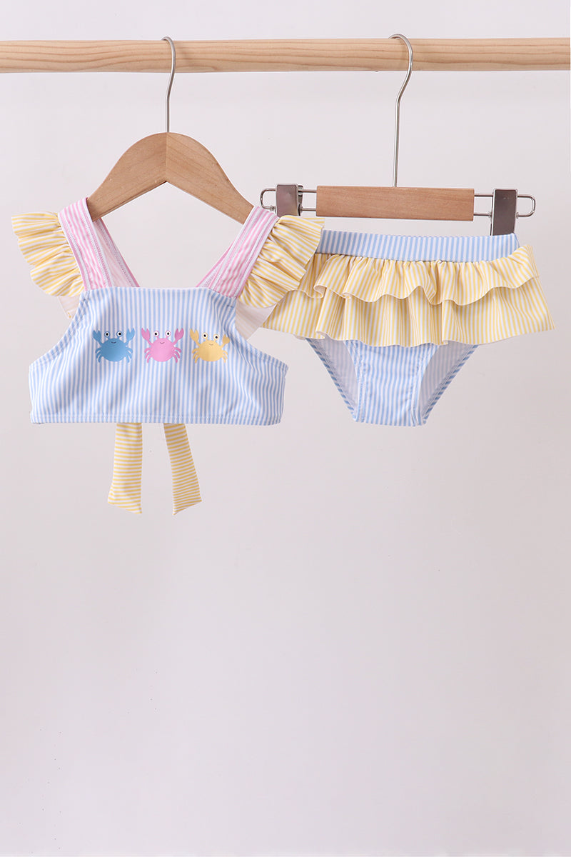 Colorblock crab embroidery ruffle 2pc swimsuit - ARIA KIDS