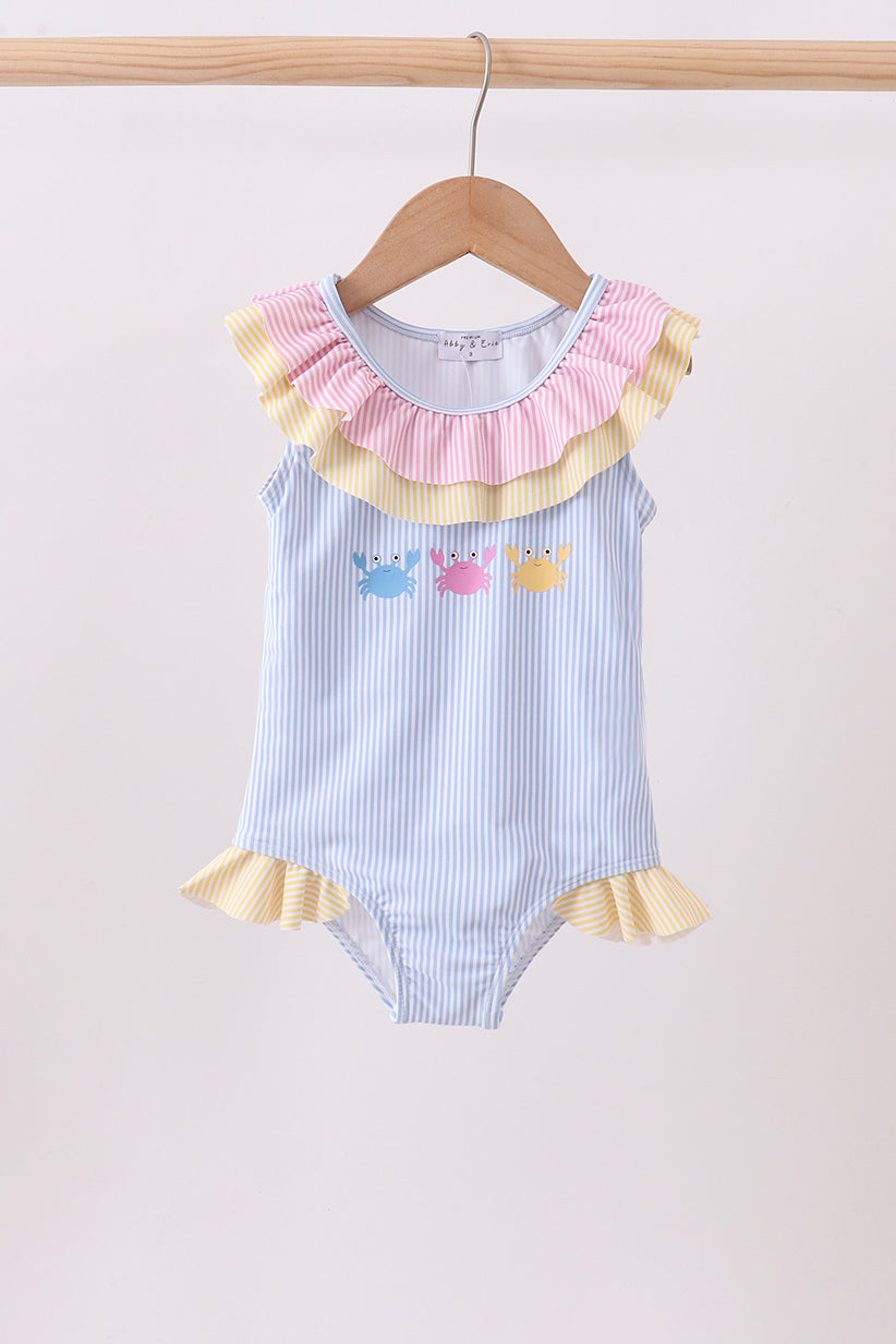 Colorblock crab embroidery ruffle swimsuit - ARIA KIDS