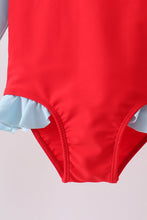 Red star embroidery ruffle rashguard - ARIA KIDS
