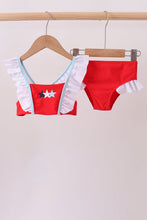 Red star embroidery ruffle 2pc swimsuit - ARIA KIDS