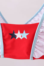 Red star embroidery ruffle 2pc swimsuit - ARIA KIDS