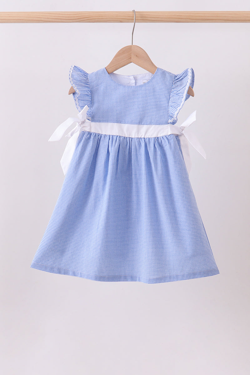 Blue bow gingham ruffle dress - ARIA KIDS