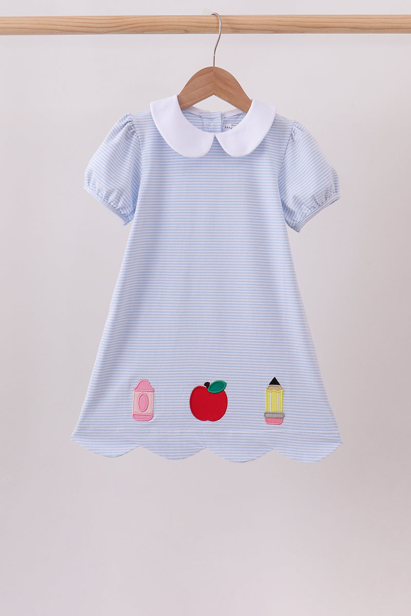 Blue School Applique Dress - ARIA KIDS
