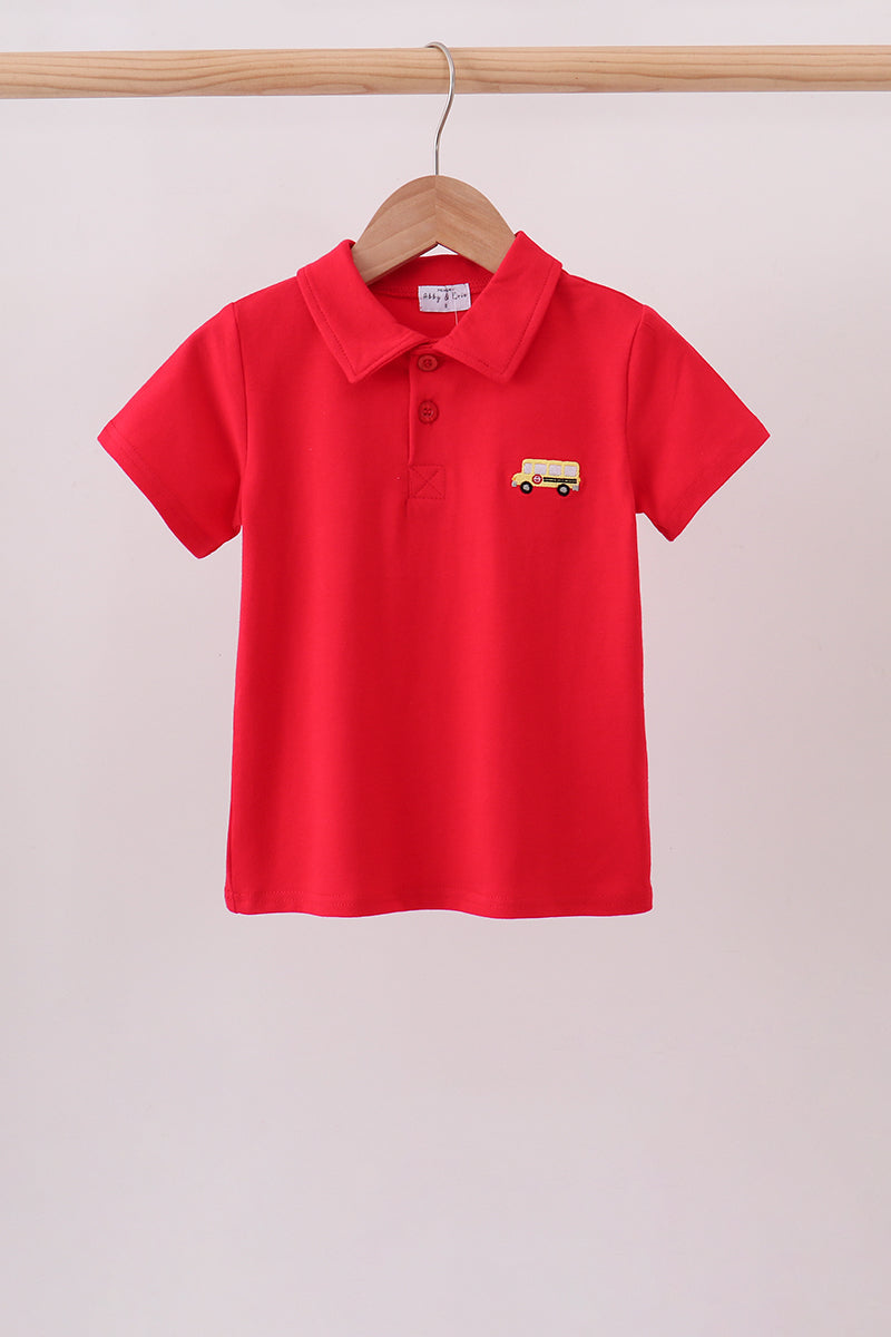 Red School Bus Pocket Polo Shirt - ARIA KIDS