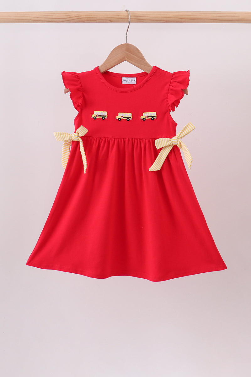 Red School bus Bow Dress - ARIA KIDS